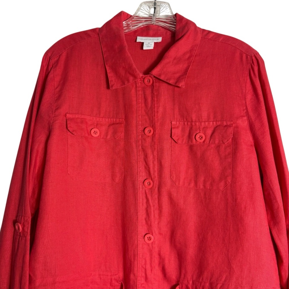 CHARTER CLUB 100% Linen Utility Jacket in Red Size Medium -- CLOSET STAPLE!!! - Picture 8 of 9